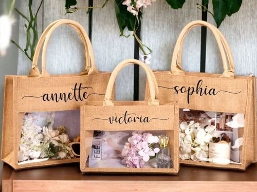 Jute gift bags with window sale